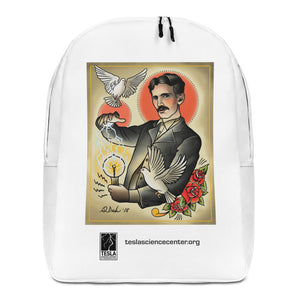 White Tesla Backpack with Custom Art by Quyen Dinh